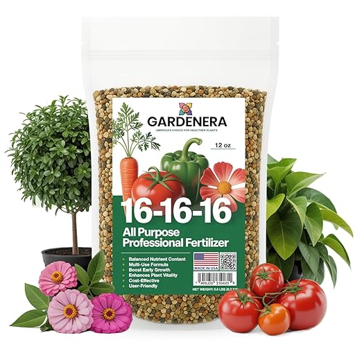 Gardenera 16-16-16 Premium All Purpose Professional Fertilizer - Lawn, Flower, Tree, Shrub & Vegetable Fertilizer (12 OZ)