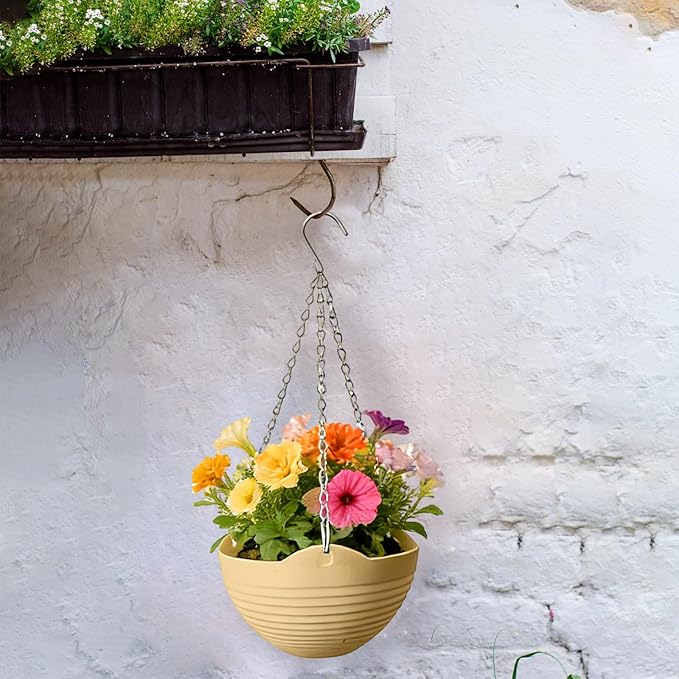 Srmayyi 8 Pack 8 Inch Plastic Self Watering Hanging Planters,Colorful Hanging Basket Planter with Drainer and Metal Chain,Garden Flower Plant Pot Container for Indoor Outdoor Plants,8 Colors