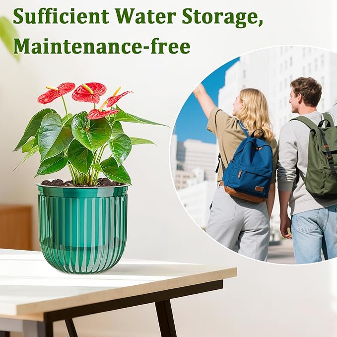 Halatool 2 Pack 6.5 Inch Self-Watering Hanging Planters for Plants, Indoor Hanging Flower Pots for Garden Home Wall Decor, Green