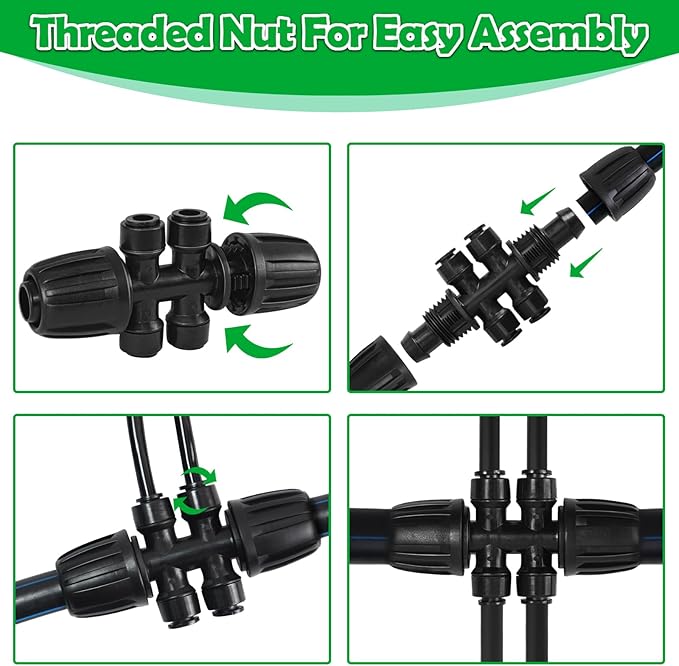 6 Pack 1/2 Inch To 1/4 Drip Irrigation Fittings - Drip Line Irrigation 1/2'' to 1/4'' Barbed Tee Adapter Push-to-Fit Reducer 3 Way Connectors for Drip Irrigation System