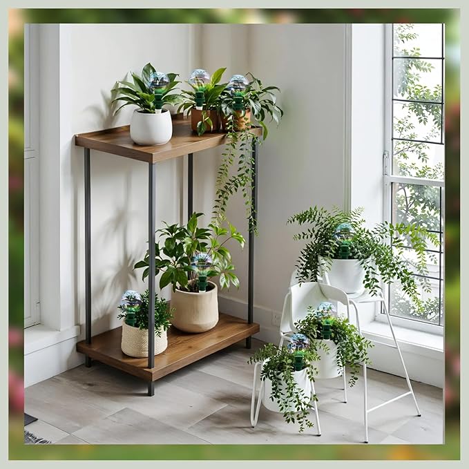 4 Pack Glass Self-Watering Globes for Plants, 6oz Automatic Plant Waterer Bulbs with Terracotta Slow Release Spikes, Vacation Indoor Outdoor Houseplant Watering Devices