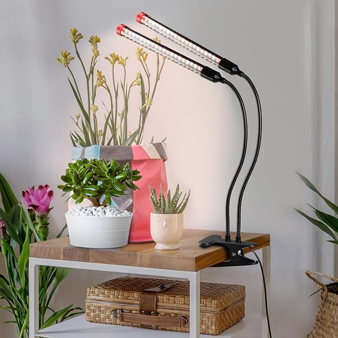 Gamechanger! 18 Watt Power Draw, NO Need Adapter, FECiDA 2026 2Head Clip Grow Lights for Seed Starting, Bonsai, Small Indoor Plants, Enough Bright Like Sun, 4/8/12/16/20H Timer
