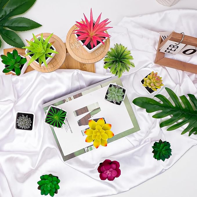 12 Pcs Mini Artificial Succulents Plants, Small Fake Potted Realistic Textured Succulent Premium Decor for DIY Crafting Home Floral Wall Garden Arrangement Office Decoration