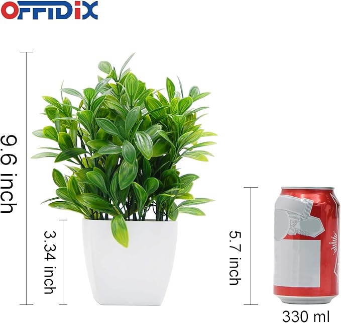 OFFIDIX Artificial Eucalyptus Plants with White Square Vase Small Artificial Tree for Office Desktop Decor Fake Plants for Home and Office Indoor Decorations