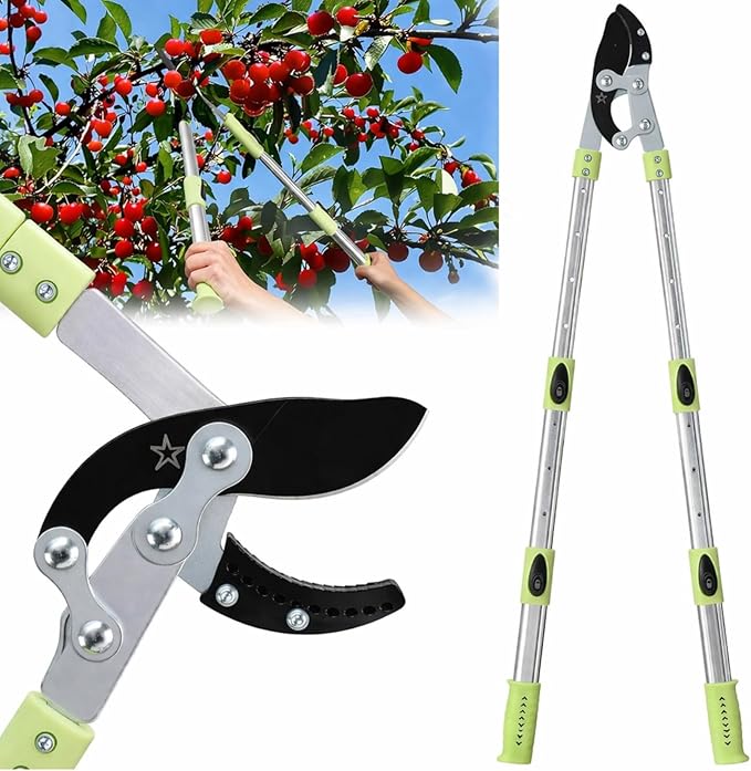 Heavy Duty Hand Loppers Pruning Shears for Gardening,25"-44" Extendable Branch Cutter for Tree Limb Trimming, Lightweight Anvil Lopping Shears for up to 2” Thick Branches Cutters (Green)