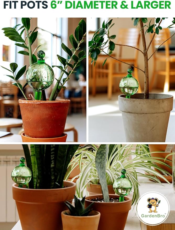 16 Oz Plant Watering Globes for Indoor Plants with Terracotta Self Watering Planter Insert - Hand-Blown XL Glass Globes - Automatic Indoor Planter Waterer, Gift Idea for Gardeners [1, Emerald]