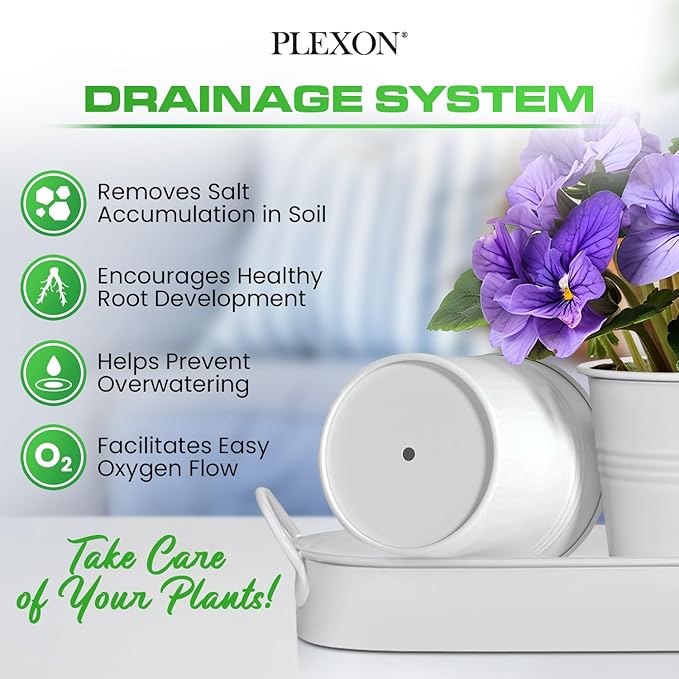 Plexon Herb Planter Indoor Garden Set of 3 with Tray, Metal Herb Pots for Indoor Plants, Round Kitchen Garden Kit Ideal for Windowsill Planter or Countertop, White Powder Coated