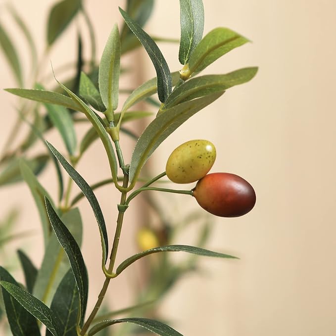 Kazeila Artificial Olive Tree 5FT Tall Faux Silk Plant for Home Office Decor Indoor Fake Potted Tree with Wood Branches and Fruits, 2 Pack