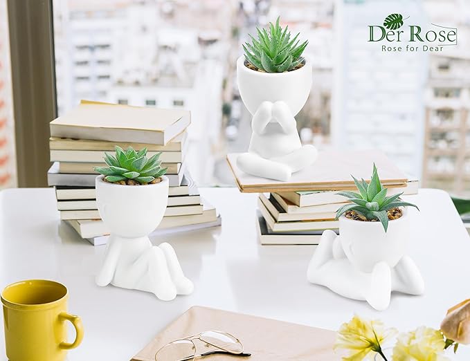 Der Rose 3 Pack Fake Plants for Office Desk Accessories Artificial Succulents Plants for Room Bathroom Home Decor for Women