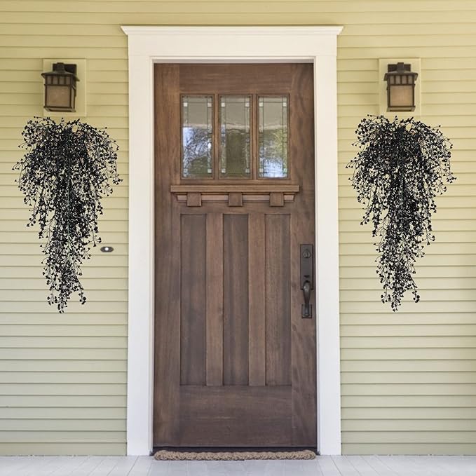 RECUTMS Artificial Hanging Plants Indoor 4 Pcs Artificial Ferns Plants Large Faux Hanging Plant Wall Plants Fake Ivy Room Fall Home Garden Wedding Halloween Party Indoor Outdoor Decor(Black)