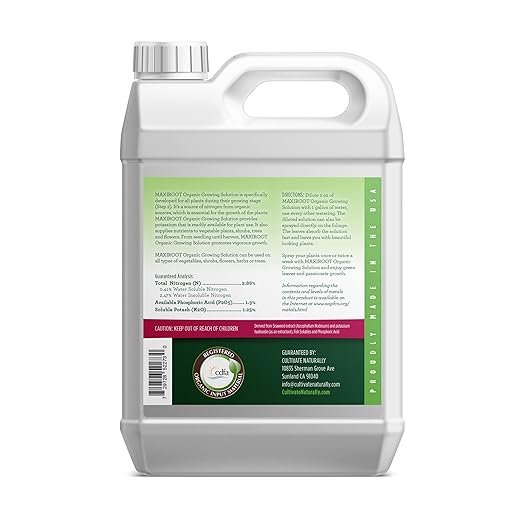 Organic Growing Fertilizer 1 Gal, CDFA Organic Registered. Plant Care Fertilizer for Vegetable Gardens Like Tomato, Cucumber, Squash, Beans and All Other Plants