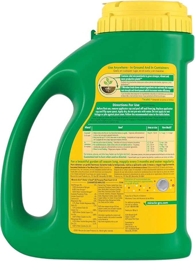 Miracle-Gro Shake 'N Feed All Purpose Plant Food - Outdoor and Indoor Plant Food for In-Ground and Containers, Feeds for up to 3 Months, 4.5 lbs.
