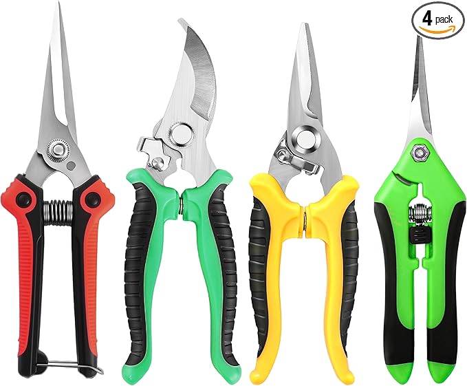 EWPJDK 4 Pack Garden Pruning Shears, Stainless Steel Garden Shears, Gardening Shears, Garden Scissors, Clippers, Pruning Snips, Pruning Shears for Gardening Tools (Multi-color)