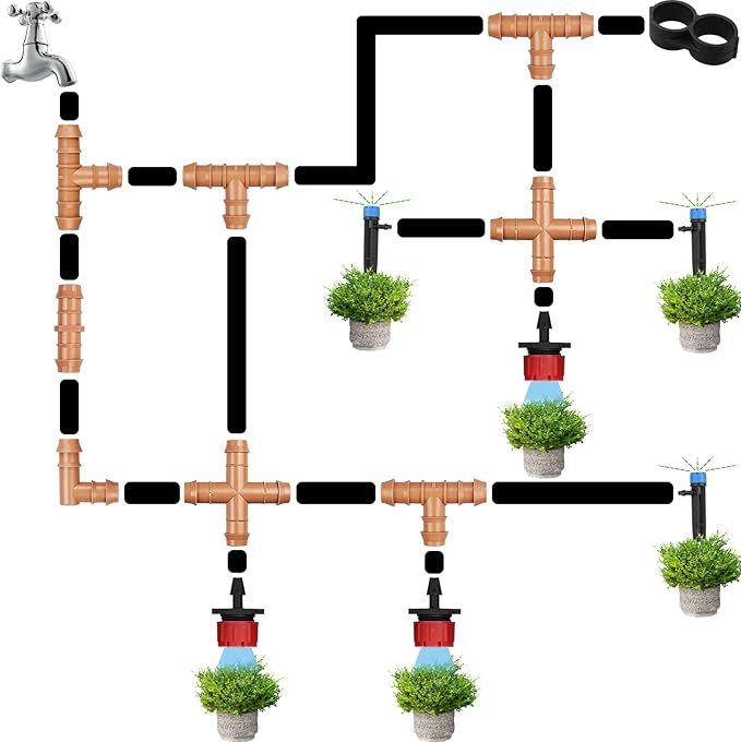 14 Pcs Drip Irrigation Cross Fittings 1/2 Inch, Drip Line Parts Four Way Connectors for 1/2" Irrigation Tubing, Barbed 4 Way Coupling Tee Irrigation System Replacement for Sprinkler Systems