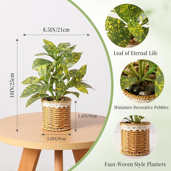 Nubry Fake Plants Artificial Potted Plants with Weaved Pot for Shelf & Table Desk | Perfect for Home Office Bathroom Farmhouse Room Coffee Table Decor 10‘’