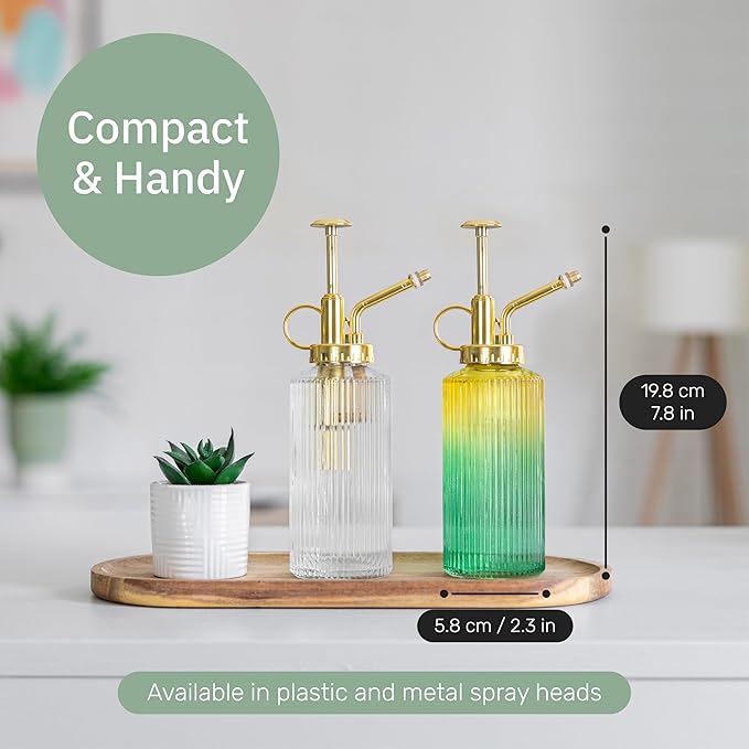 Useful Co. Yellow & Green Glass Plant Mister for inside, Mister for Plants, Plant Sprayer Mister, Decorative Plant Mister Spray Bottle with Adjustable Nozzle for indoor plants (230ml/ 7.8oz)