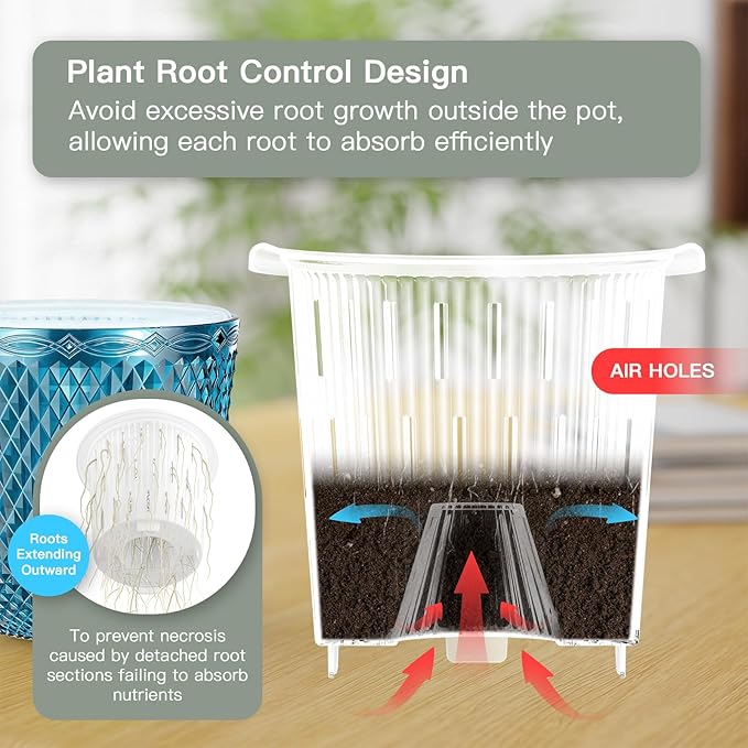 QCQHDU Self Watering Hanging Pots, 2 Pack 7.2 Inch Hanging Planters for Indoor Plants, Plant Hanger with Drainage Holes and 3 Hooks Chains for Garden Home (Klein Blue)