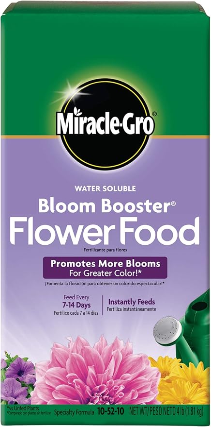 Miracle-Gro Water Soluble Bloom Booster Flower Food Fertilizer - 10-52-10 Formula for Annuals Perennials and Containers - Promotes Vibrant Flowers and Rich Color, 4 lbs.