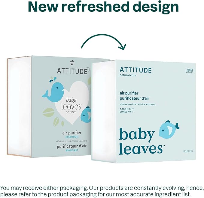 ATTITUDE Baby Air Purifier, Activated Carbon Freshener, Odor Remover, Plant and Mineral-Based, Vegan, Good Night, 8 Ounces