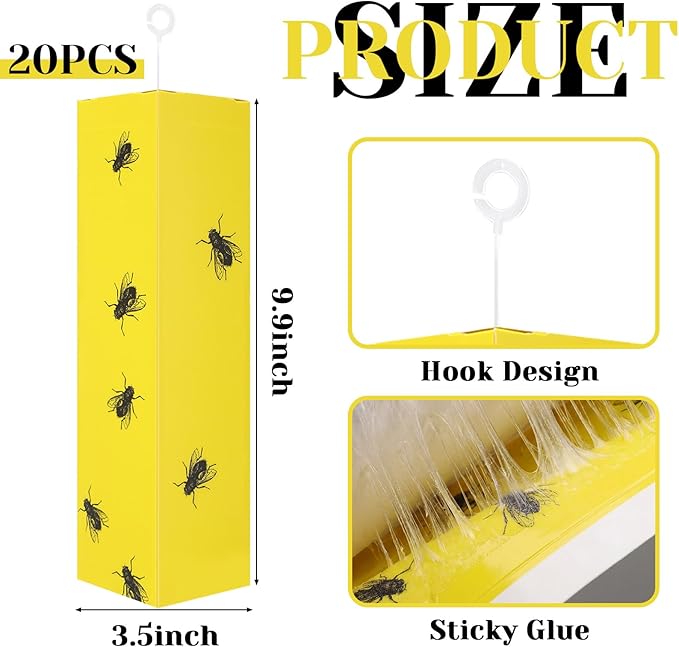 20 Pcs Sticky Fly Traps Flying Insect Traps for Plants Flying Insect Catcher Gnat Trap Killer for Indoor Outdoor Use Protect the Plant, Non-Toxic Catchers for Fleas, Flies, Moths