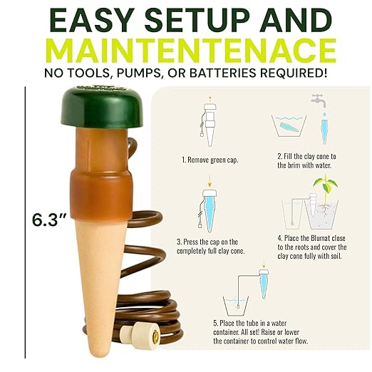 Blumat Classic Self-Watering Stakes - Prevents Overwatering and Underwatering for Healthy Growth While You are Away - Ideal for Indoor Plant Watering, 3 Pack, w Adapter