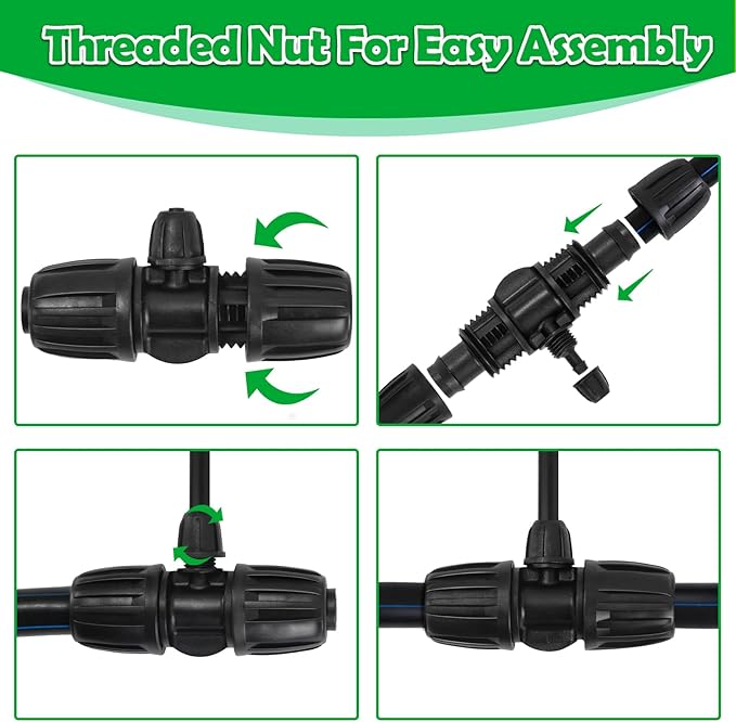 1/2 Inch To 1/4 Drip Irrigation Fittings - 8 Pack Drip Line Irrigation 1/2'' to 1/4'' Barbed Tee Adapter Anti-Drop Lock Nut Barbed Reducer 3 Way Connectors for Drip Irrigation System