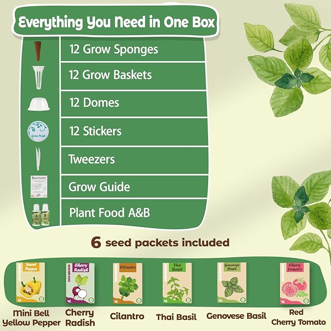 Hydroponic Seed Pod for Aerogarden, Ahopegarden, LETPOT, URUQ - 12 Salsa Refill Grow Pods with 6 Packets Seeds of Basil, Cherry Tomato, Bell Pepper, Cherry Radish & Cilantro for All Hydroponic Systems