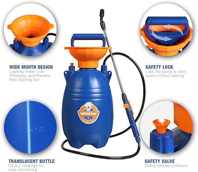 WADFOW 1.32 Gallon Pump Pressure Sprayer, Lawn & Garden Water Spray Bottle for Pests Controlling, Garden Watering and Household Cleaning