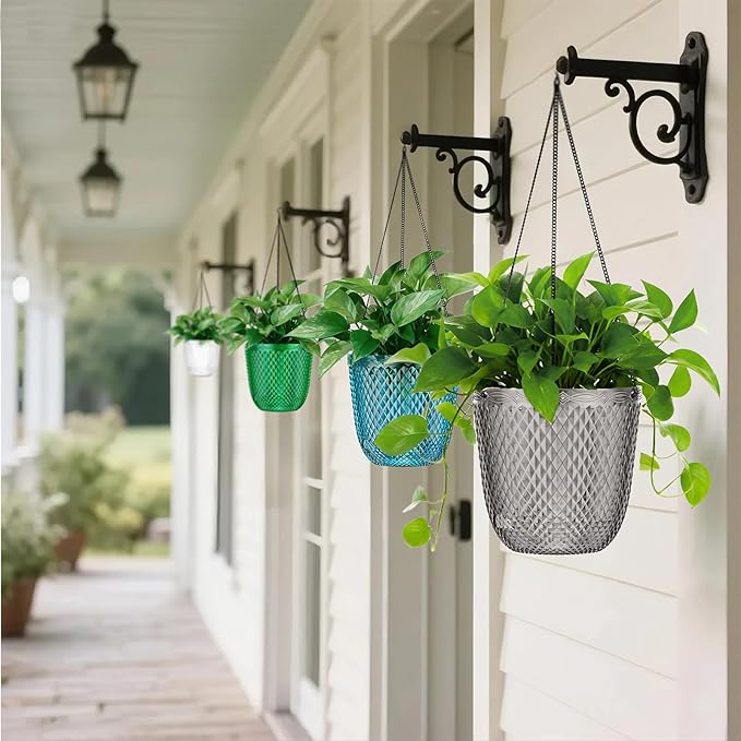 QCQHDU Self Watering Hanging Pots, 2 Pack 7.2 Inch Hanging Planters for Plants Indoor, Flower Pots with Drainage Holes and 3 Hooks Chains for Garden Home (Gray)