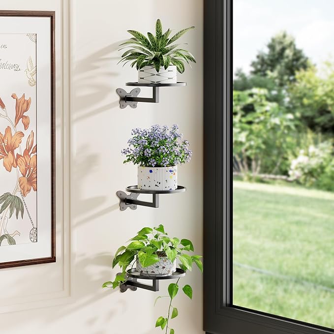 Wall Mounted Plant Holder - Butterfly Metal Hanging Shelf for Indoor Plants Succulents Flowers Decor Sturdy Wall-Mounted Storage for Bedroom Living Room Bathroom Space-Saving Home Organizer 3-Pack