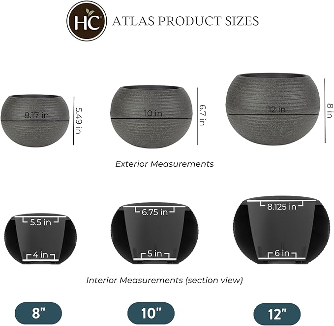 The HC Companies 10 Inch Atlas Sphere Planter - Lightweight Decorative Round Indoor Outdoor Plastic Plant Pot for Herbs and Flowers, Brown
