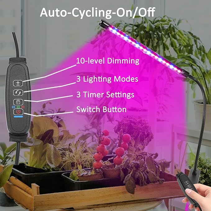 Clip On Grow Light for Indoor Plants,2 Pack Full Spectrum Led Plant Grow Lights with Auto-Timer, Plant Growing Lamp for Seed Starting,Houseplants, Bonsai, Pot Plant,2 Lamp(2pack)