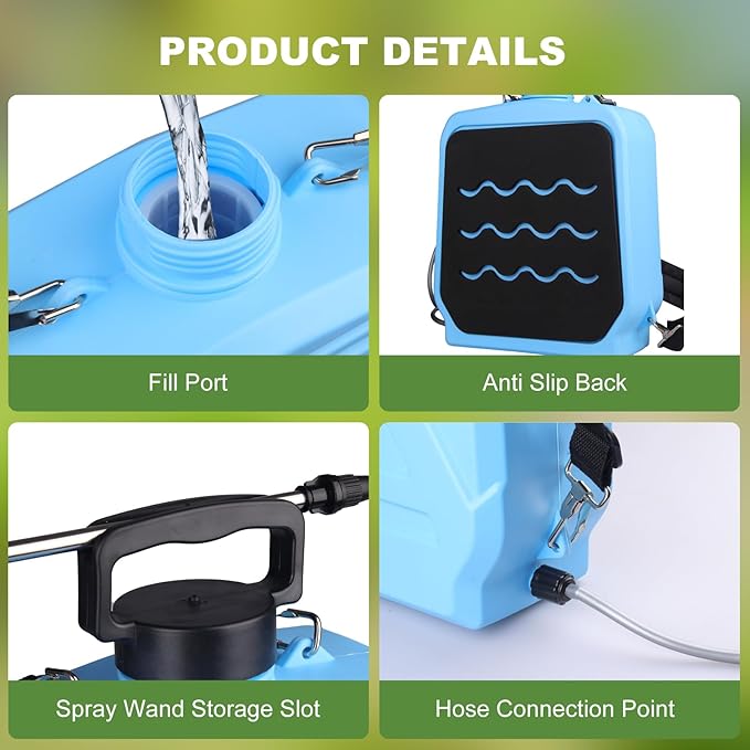 Battery Powered Garden Sprayer 3.2 Gallon Electric Pump Backpack Sprayer with USB Rechargeable Handle, Telescopic Wand, Adjustable Strap and 4 Mist Nozzles for Yard, Lawn, Cleaning 12L