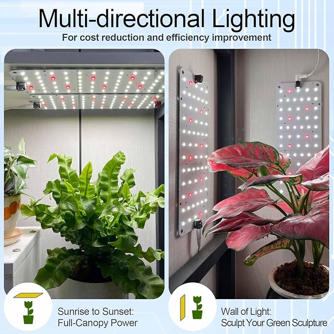 DOMMIA Panel Grow Light for Indoor Plants, 20W Ultra-Thin Full Spectrum LED Grow Light for Shelf & Cabinet, Dimmable with 6/12/16H Timer, Cold White, 1-Pack
