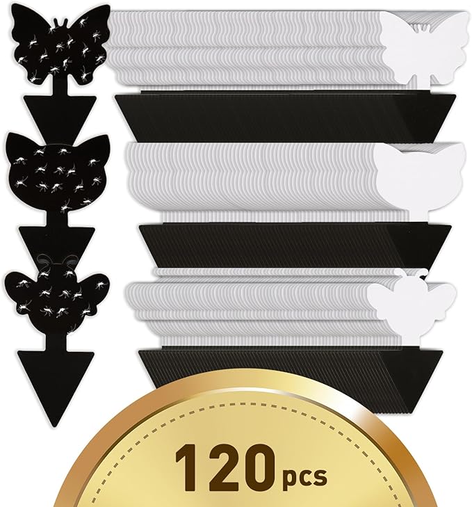 120 Pack Fruit Fly Traps for Indoor Outdoor, 3 Shapes Black Sticky Bug Traps, Double-Side Fungus Gnat Killer for Houseplants, Mosquitos, Flying Insects
