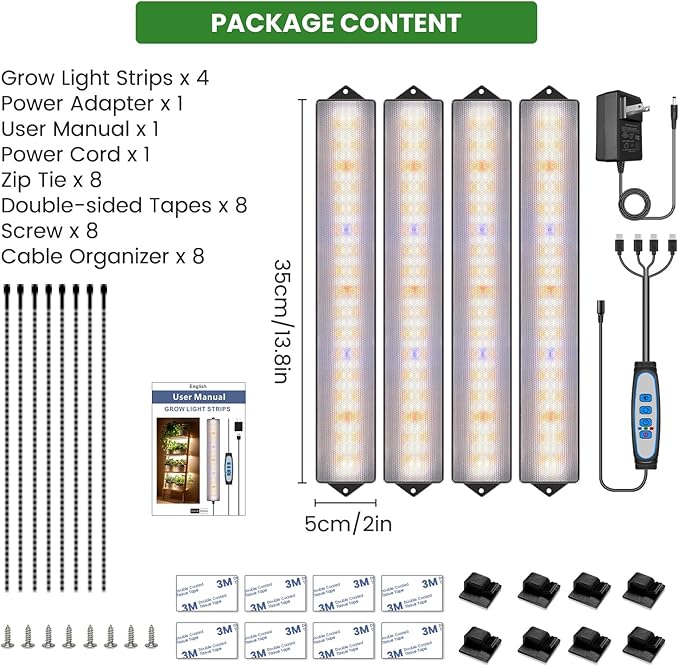Wolezek Grow Light Strips for Indoor Plants, 420 LEDs Full Spectrum Plant Light for Indoor Growing with 6/12/16H Auto Timer, Grow Lamp Bar for Seedling Succulent, 13.8 Inches, 4 Pack