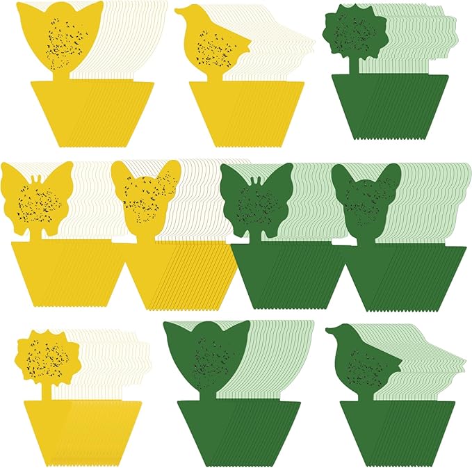 Qualirey 50 Sheets Fruit Fly Sticky Traps for Fruit Fly Gnat Trap for House Indoors Sticky Traps Catcher for Gnats Fungus Gnats Mosquito Catcher Kitchen Outdoor Plants(Classic Style, Yellow, Green)