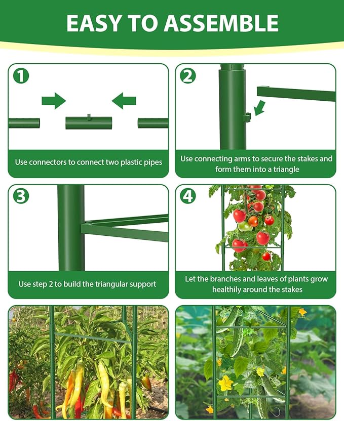 MYMULIKE 8 Pack Tomato Cages for Garden, 51in*13in Adjustable Tomatoes Plant Stakes Support Cages Trellis, Garden Trellis for Vegetable Flowers Fruits Climbing Plants- 20 Binding Wires Included