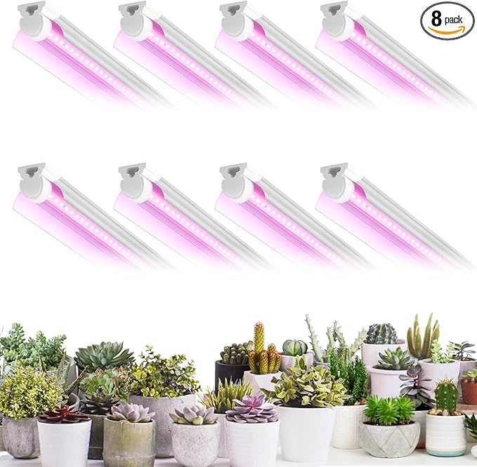 8 Pack LED Grow Light 2FT, Upgrade 192W(8×24W) High Intensity Full Spectrum Indoor Grow Lights with High PPFD Value, T8 Grow Lights for Indoor Plants, Seed Starting, Succulent, Vegetables