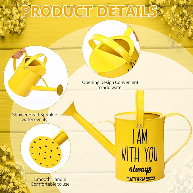 Blueweenly 1. 6l Christian Galvanized Metal Watering Can with Inspirational Bible Verses Small Christian Religious Gardening Can Church Gift for Women for Outdoor House Indoor Plants(Yellow,1.6 L)