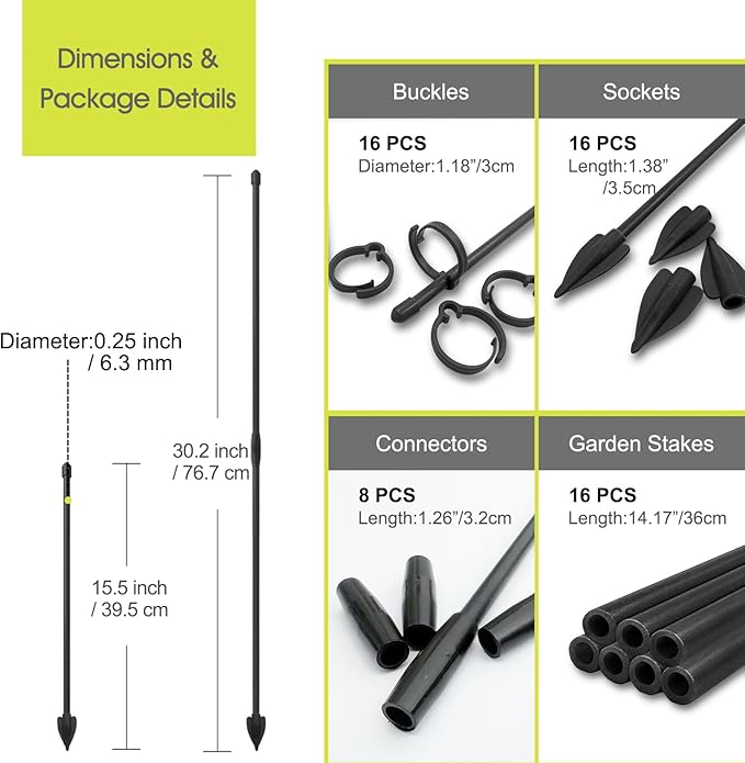 Plant Stakes for Indoor Plants, RIFNY 14 Inch Plant Support Stakes with Clips, Tall Adjustable Plant Sticks for Indoor Monstera Tomato Orchid Potted Plants Flower (16 PCS, Black)