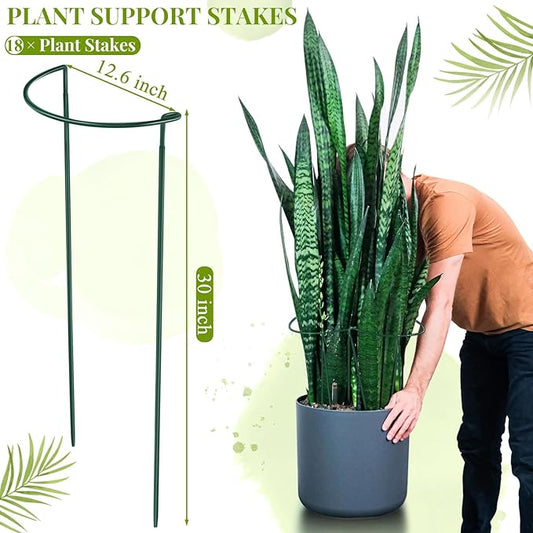 Tioncy 18 Pcs 30 H x 12.6 W Plant Support Stakes Cages for Garden, Metal Half Round Plants Tension Rods for Indoor Outdoor Large Tall Flower Vegetables Tomato Peony Rose Support