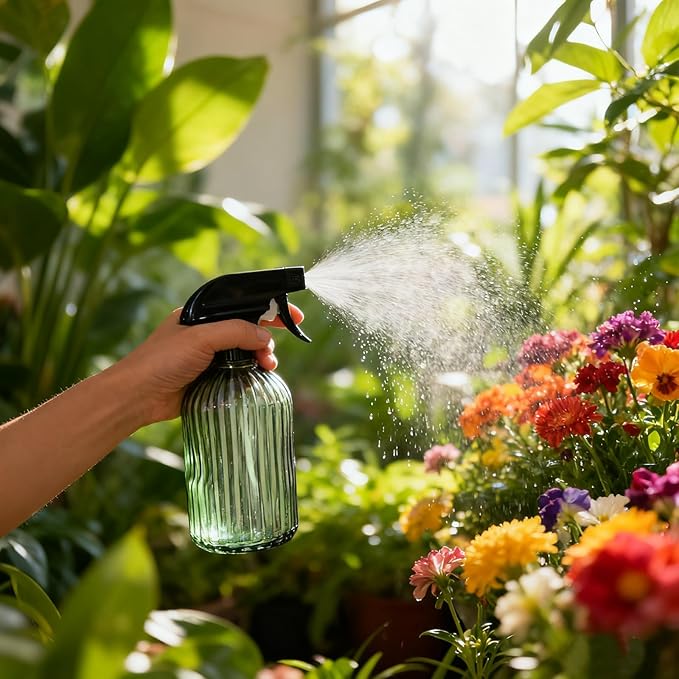 YYTSGG Glass Handheld Spray Bottle, 13.5oz Refillable Water Spray Bottle, Reusable Adjustable Nozzle Plant Mister Spray Bottles Indoor, Plant Mister for Hair, Cleaning, Gardening, Pets Care (Green)