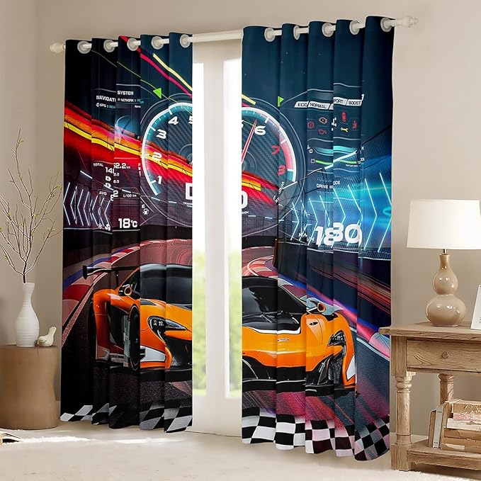 Feelyou Race Car Window Curtains Bedroom Living Room Boys Extreme Sports Curtains Kids Room Decor Boys Cool Car Window Drapes Sports Kids Bedroom Decor Treatments 52W X 90L，2 Panels