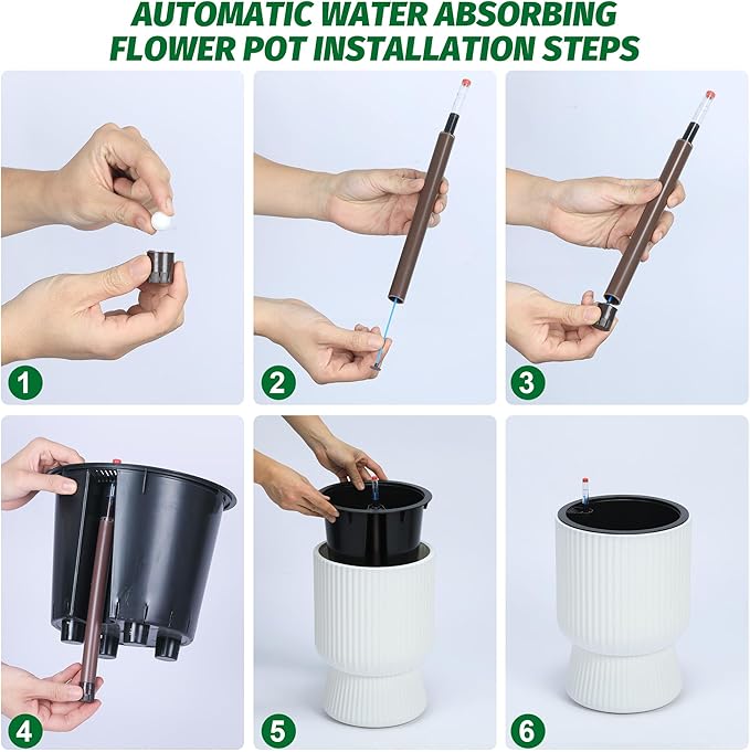 14 Inch Plant Pots, Self Watering Planters Set of 2 with Drainage Holes, Tall planters for Indoor Plants, Flower Pots with Water Level Monitor, for Patio, Porch, Living Room, Home Office, White