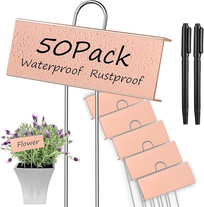 WSICSE 50-Pack Metal Garden Plant Labels, 10.6" Waterproof Garden Markers with Pen Reusable Nursery Tags for Vegetables Flower Seed Greenhouse