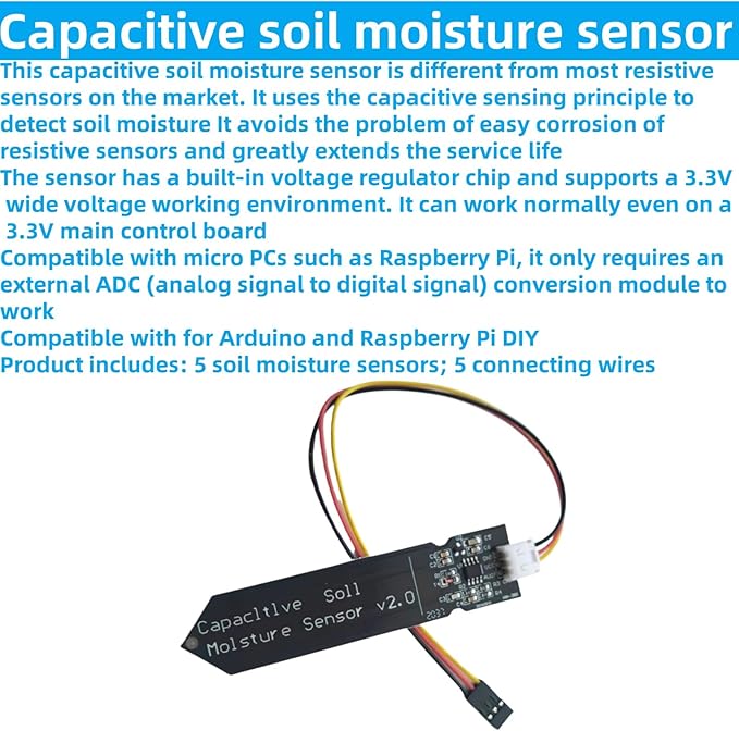10Pcs Capacitive Soil Moisture Sensor Module 3.3V Compatible with for Arduino Raspberry Pi DIY