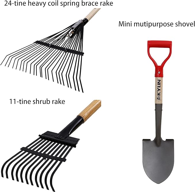 GardenAll 7-Piece Long Handle Garden Tools Set, Include Shovel Rake Hoe,Gardening Tools for Women,Lightweight Ergonomic Wood Handle Yard Work Set