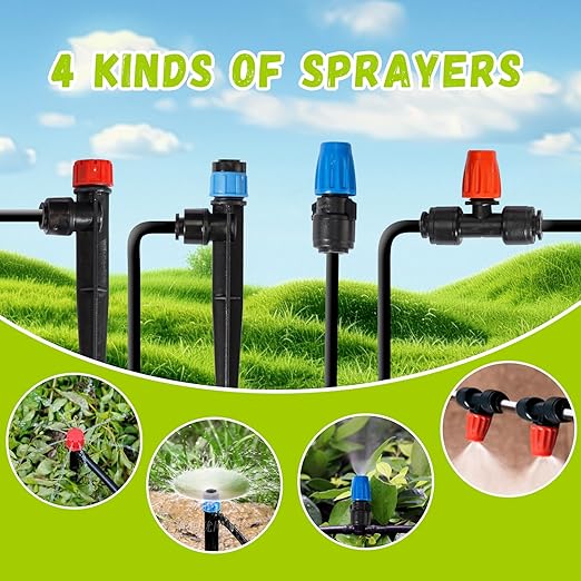 Drip Irrigation Kit Automatic Watering System 247FT Misting Sprinkler DIY Devices with 1/4" & 1/2" Tubing Hose, Adjustable Nozzle Emitters, Quick Connectors for Greenhouse, Garden, Patio