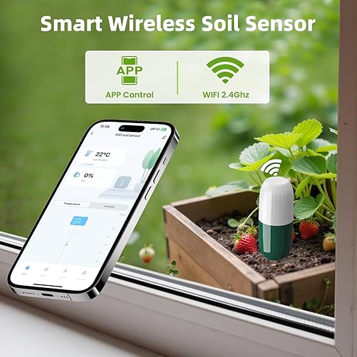 Smart WiFi Soil Moisture & Temperature Sensor - Hub-Free Soil Meters for Lawn, Garden, Greenhouse, Real-Time App Alerts, IP67 Waterproof, Works with Automatic Watering Systems,Gardening Gift